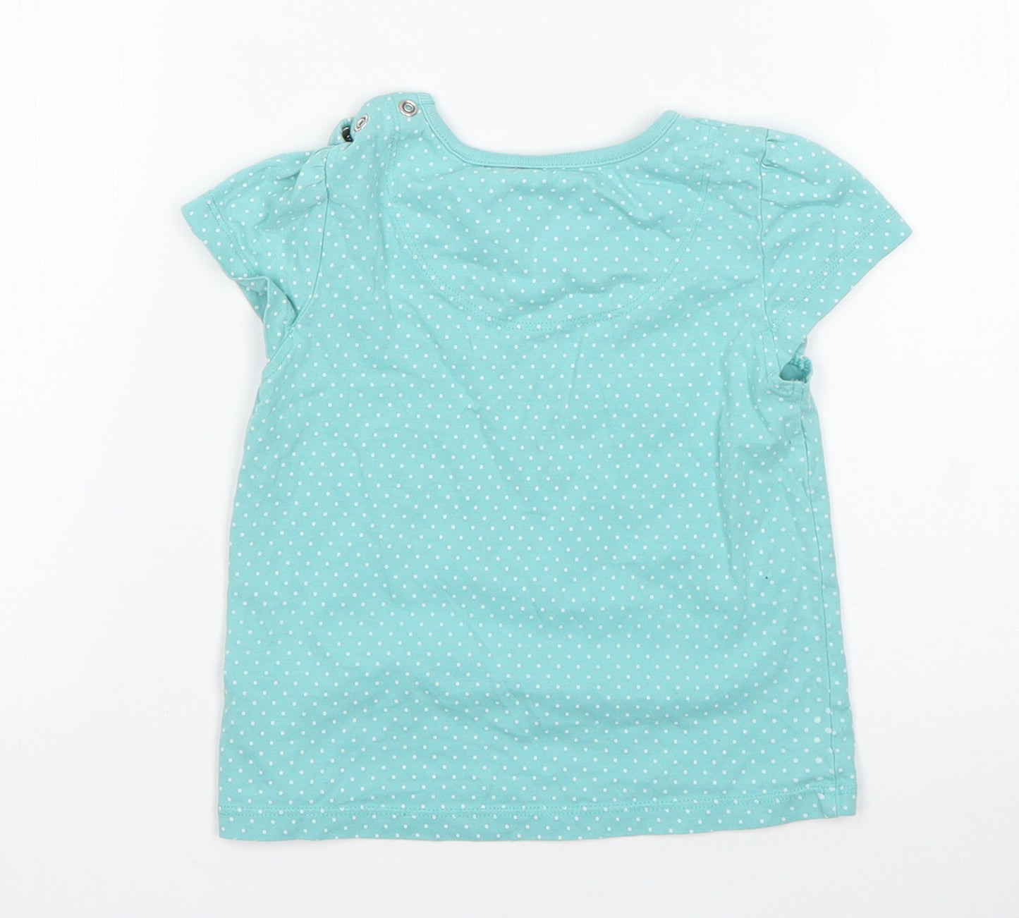 TU Girls Green Polka Dot Cotton Basic T-Shirt Size 18-24 Months Round Neck