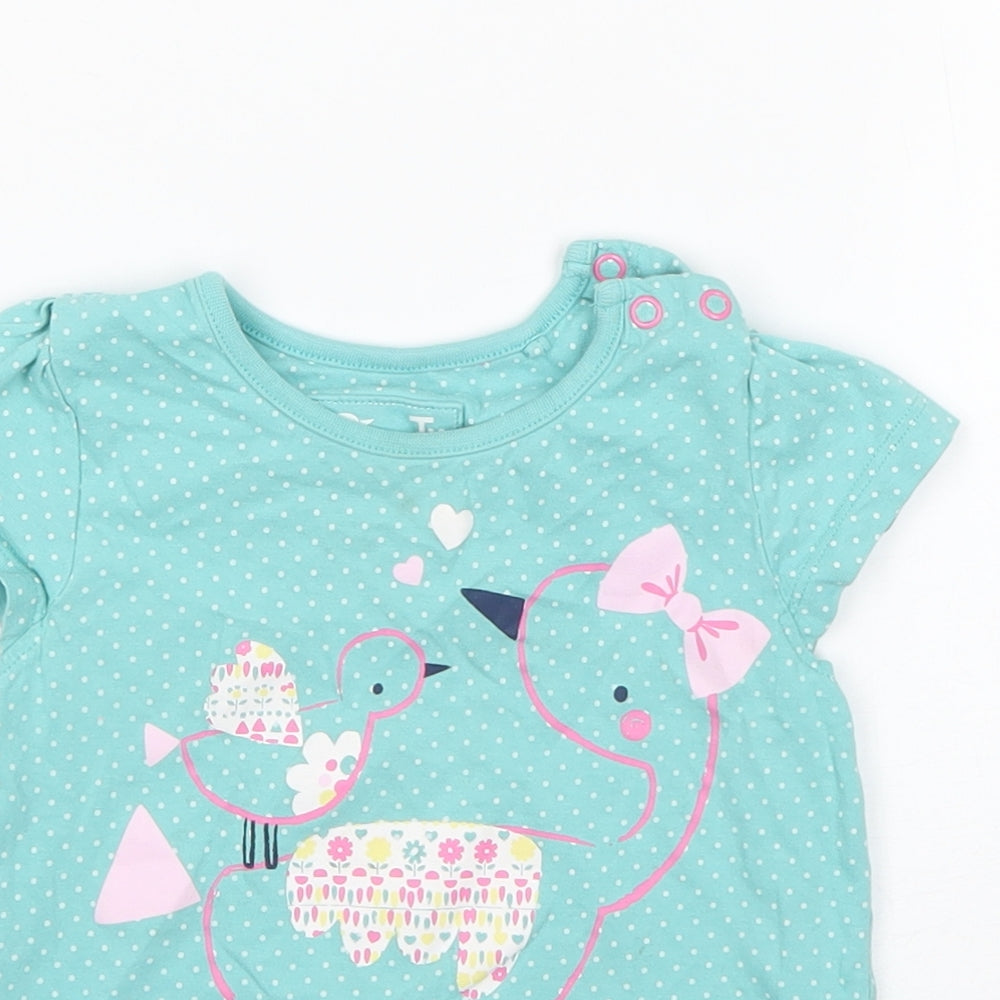 TU Girls Green Polka Dot Cotton Basic T-Shirt Size 18-24 Months Round Neck