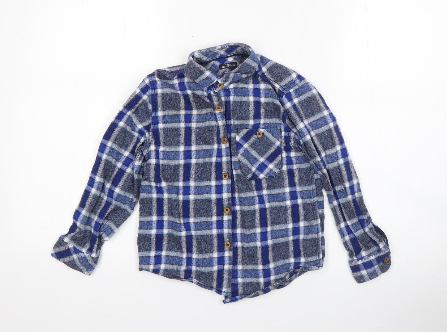 NEXT Boys Blue Plaid Cotton Basic Button-Up Size 5-6 Years Collared Button