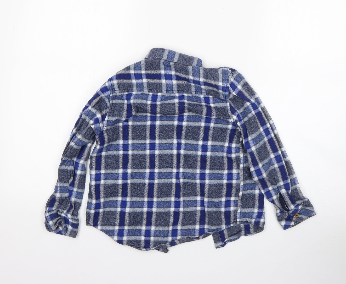 NEXT Boys Blue Plaid Cotton Basic Button-Up Size 5-6 Years Collared Button