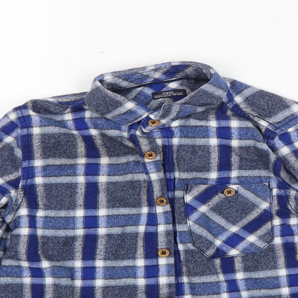 NEXT Boys Blue Plaid Cotton Basic Button-Up Size 5-6 Years Collared Button