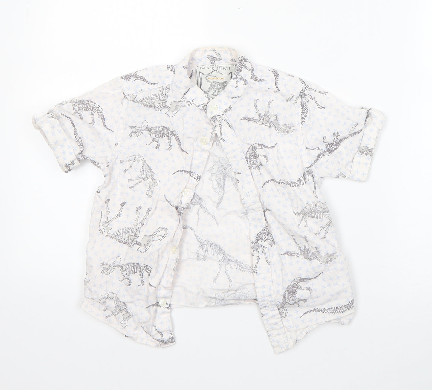 Monsoon Boys White  Cotton Basic Button-Up Size 5 Years Henley Button - dinosaurs