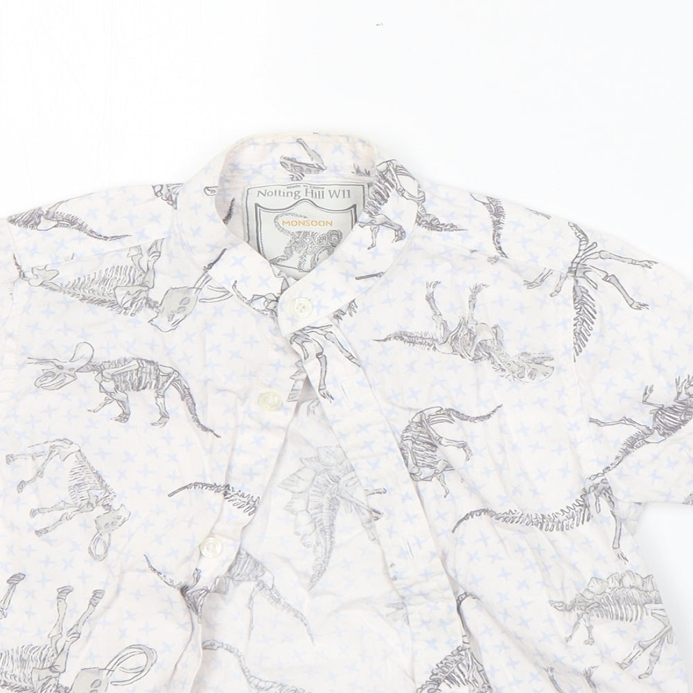 Monsoon Boys White  Cotton Basic Button-Up Size 5 Years Henley Button - dinosaurs