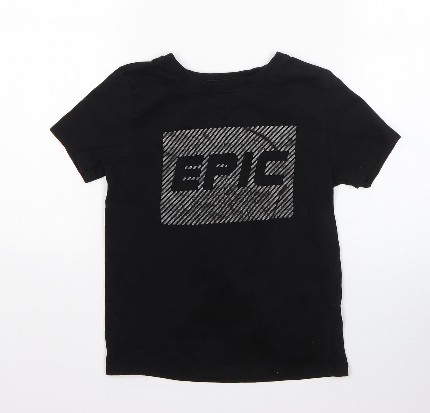 Primark Boys Black  Cotton Basic T-Shirt Size 6-7 Years Round Neck  - epic