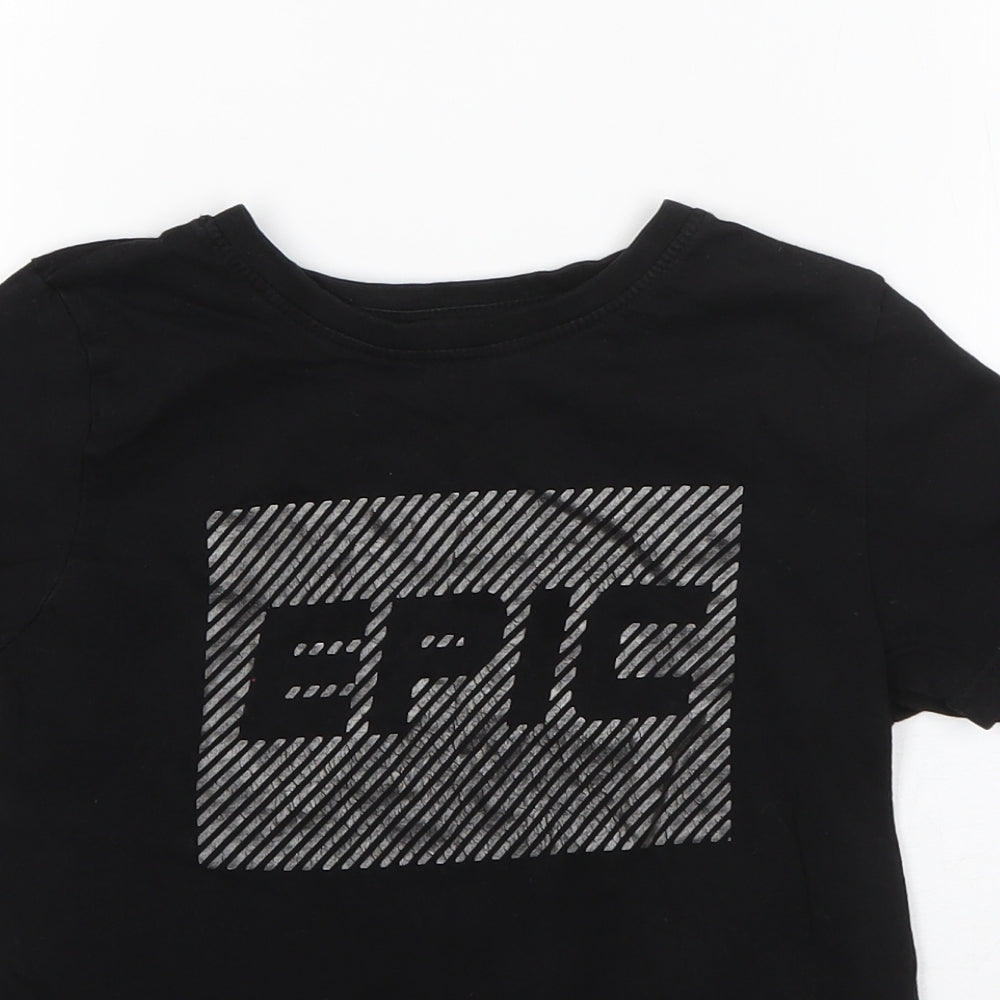 Primark Boys Black  Cotton Basic T-Shirt Size 6-7 Years Round Neck  - epic