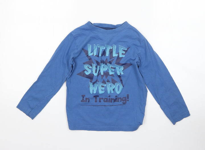 Boys Boys Blue  Cotton Basic T-Shirt Size 5-6 Years Round Neck  - super hero