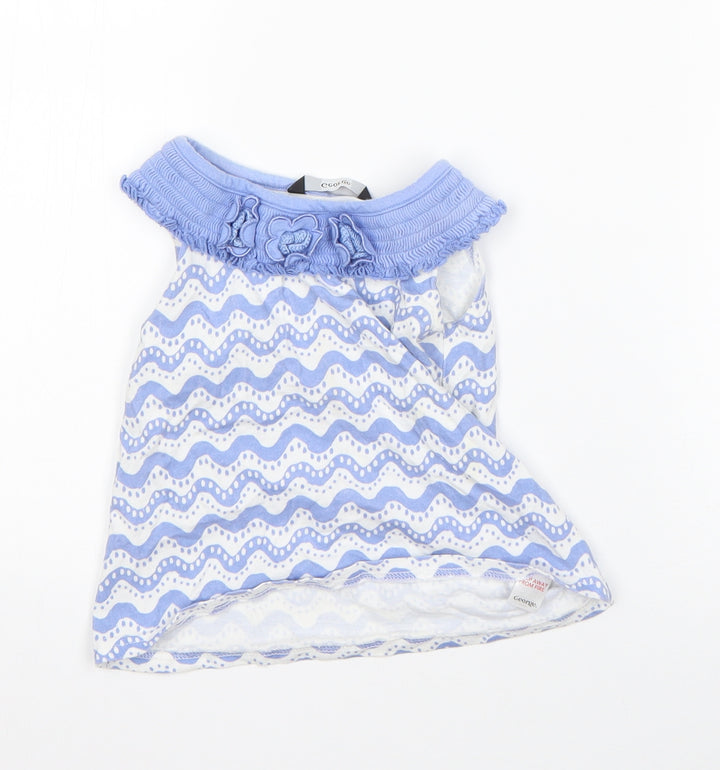 George Girls Blue Striped Cotton A-Line Size 18-24 Months