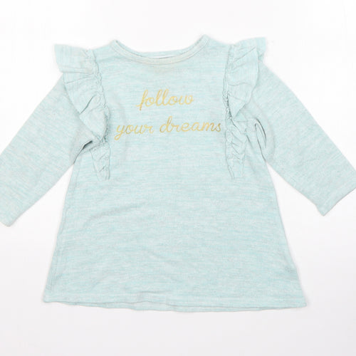 Primark Girls Green  Viscose Jumper Dress  Size 12-18 Months  Round Neck