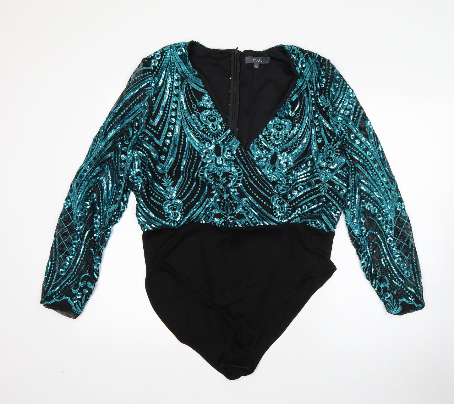 Studio Womens Blue Paisley Viscose Romper One-Piece Size 16