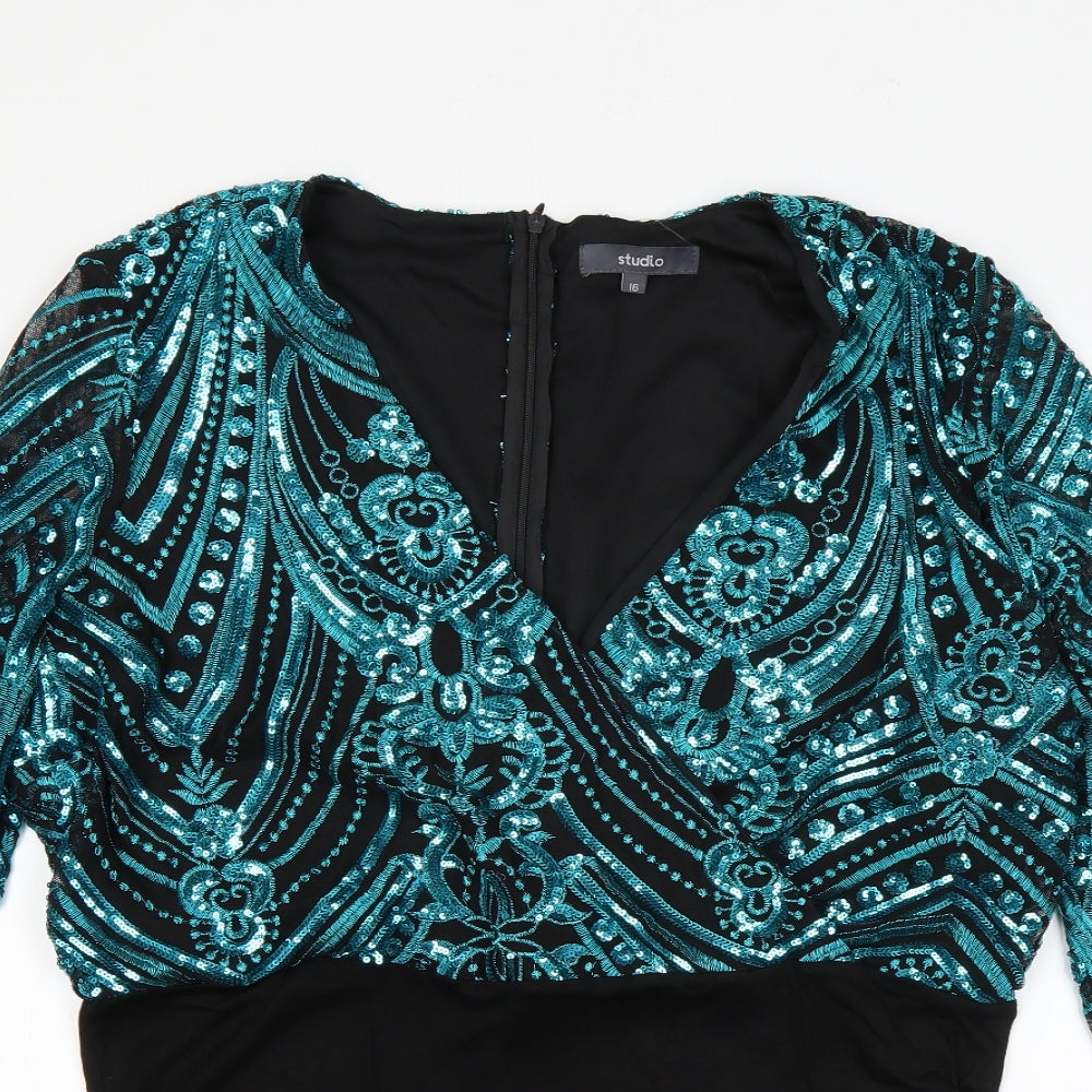 Studio Womens Blue Paisley Viscose Romper One-Piece Size 16