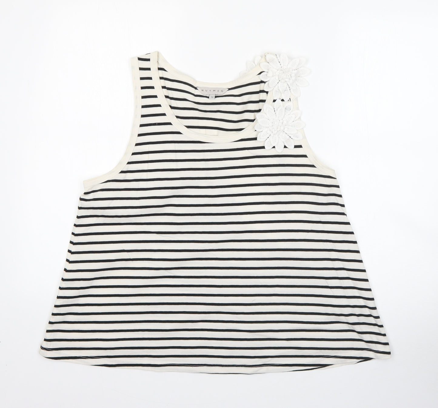 Nutmeg Womens Beige Striped 100% Cotton Basic Tank Size 14 Round Neck