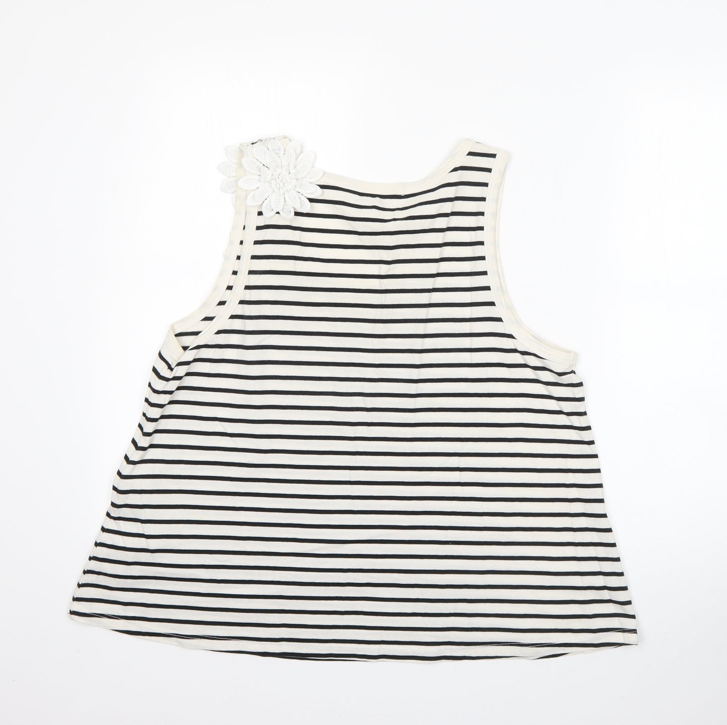 Nutmeg Womens Beige Striped 100% Cotton Basic Tank Size 14 Round Neck