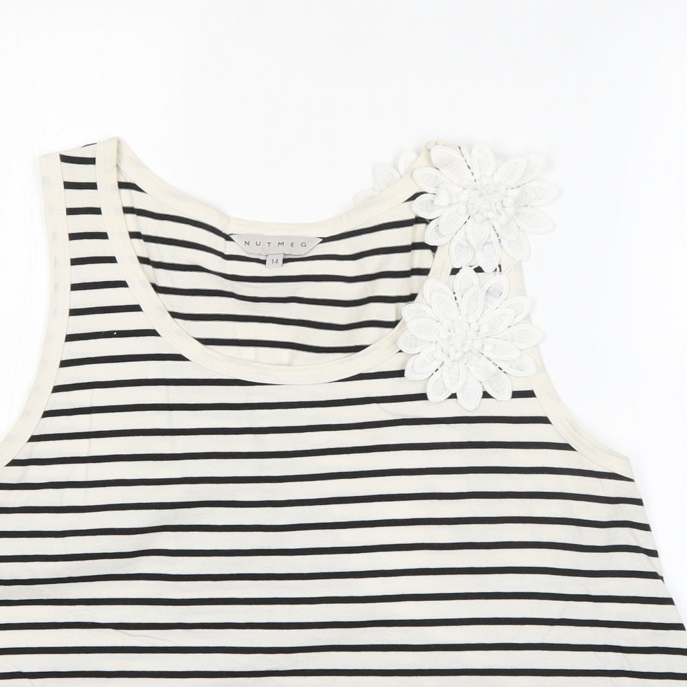 Nutmeg Womens Beige Striped 100% Cotton Basic Tank Size 14 Round Neck