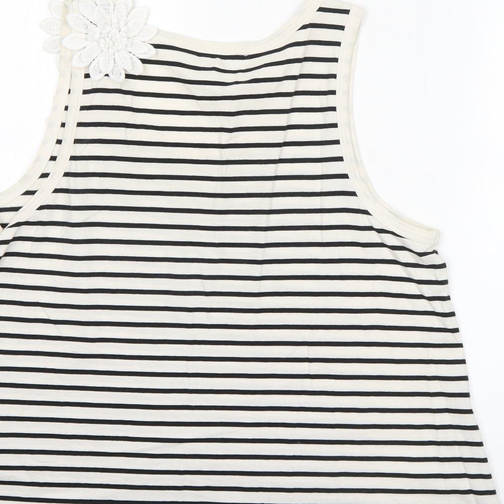 Nutmeg Womens Beige Striped 100% Cotton Basic Tank Size 14 Round Neck