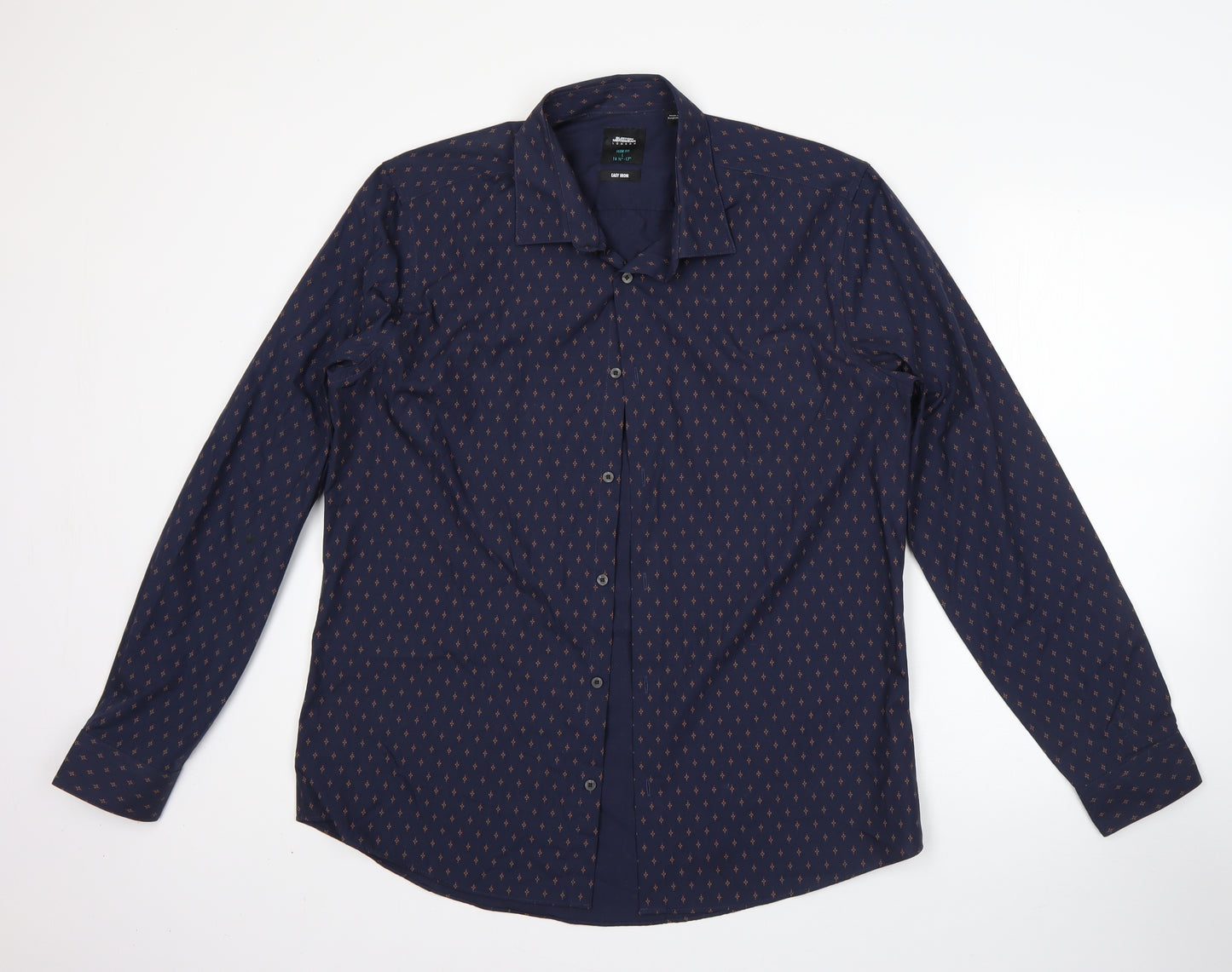 Burton Mens Blue Polka Dot Polyester  Dress Shirt Size L Collared Button