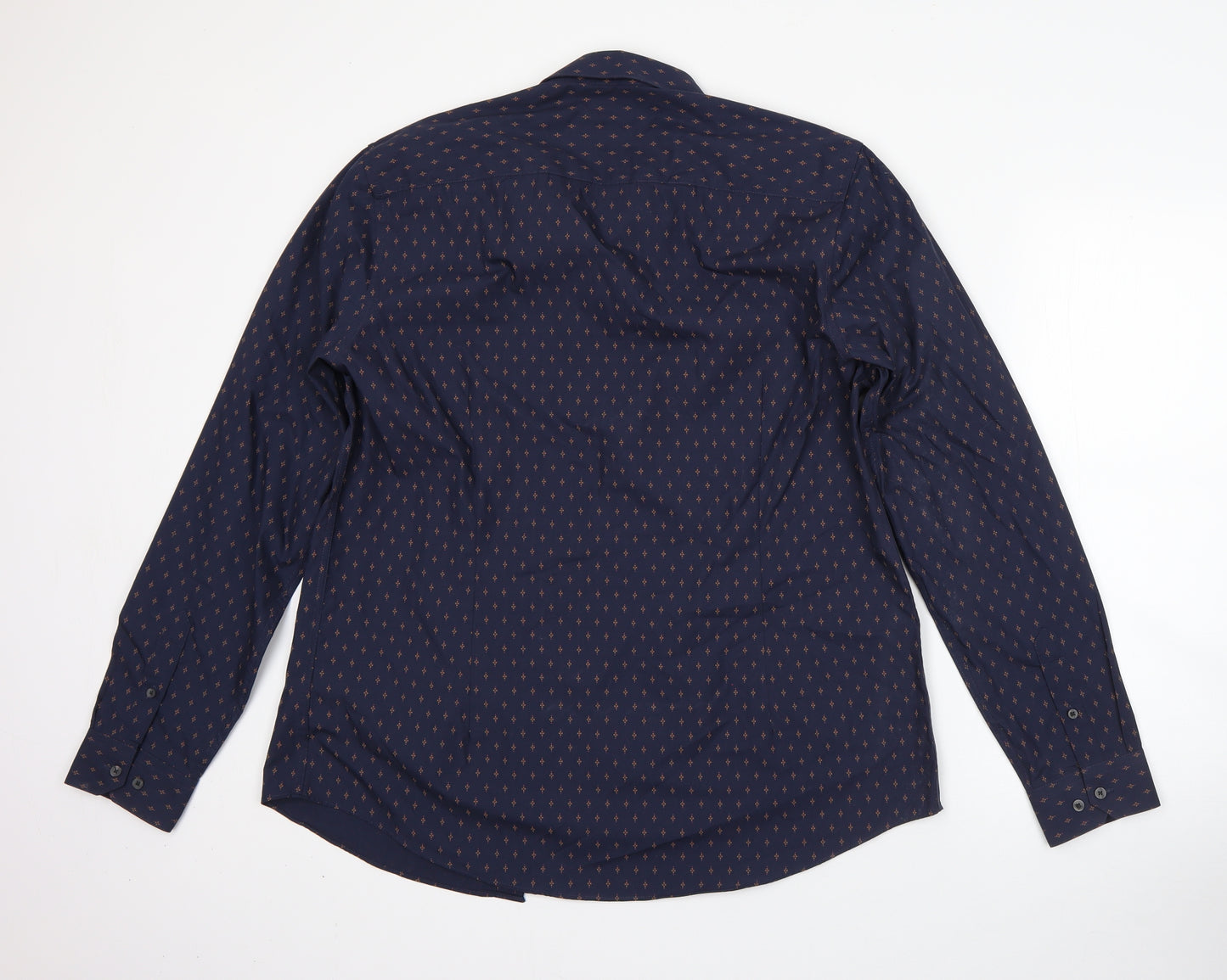 Burton Mens Blue Polka Dot Polyester  Dress Shirt Size L Collared Button
