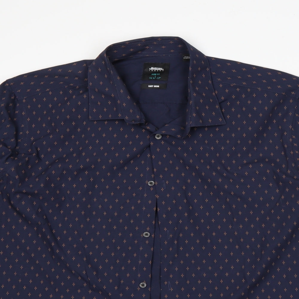 Burton Mens Blue Polka Dot Polyester  Dress Shirt Size L Collared Button