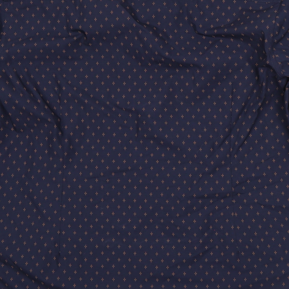 Burton Mens Blue Polka Dot Polyester  Dress Shirt Size L Collared Button