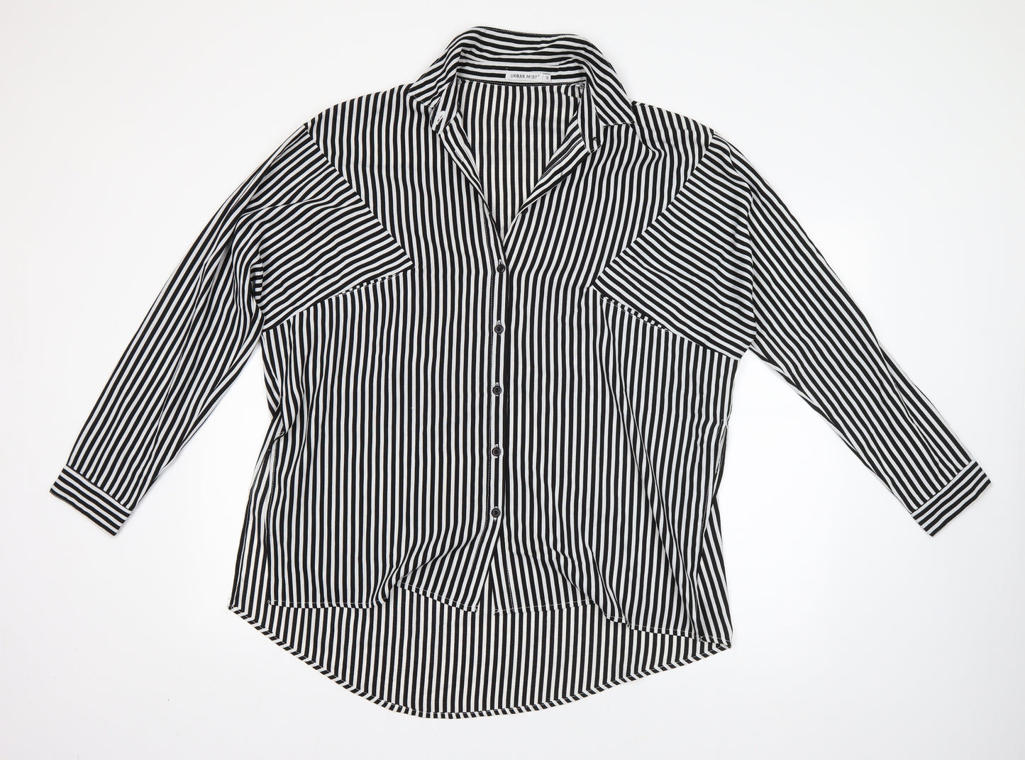 Urban Mist Womens Black Striped Viscose Basic Button-Up Size 10 Collared