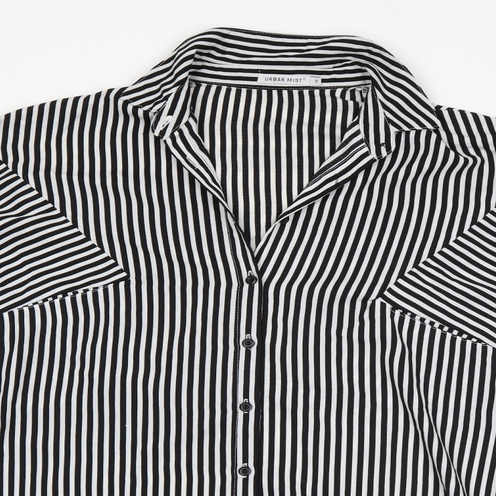 Urban Mist Womens Black Striped Viscose Basic Button-Up Size 10 Collared