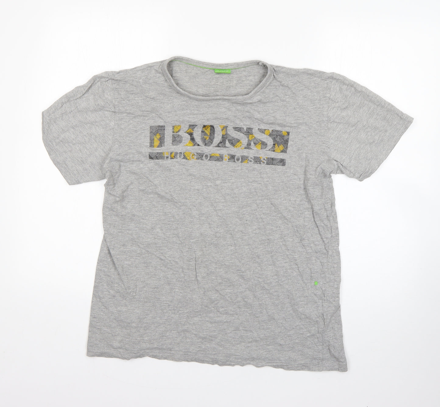 Boss Mens Grey  Cotton  T-Shirt Size L Round Neck