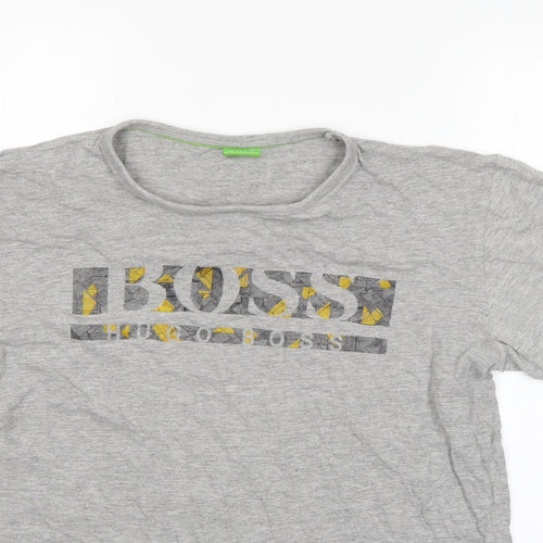 Boss Mens Grey  Cotton  T-Shirt Size L Round Neck