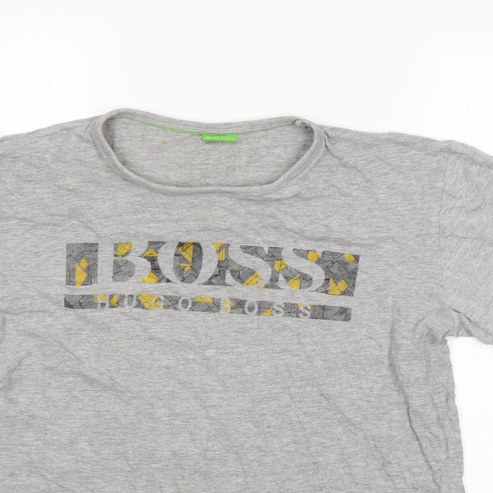Boss Mens Grey  Cotton  T-Shirt Size L Round Neck