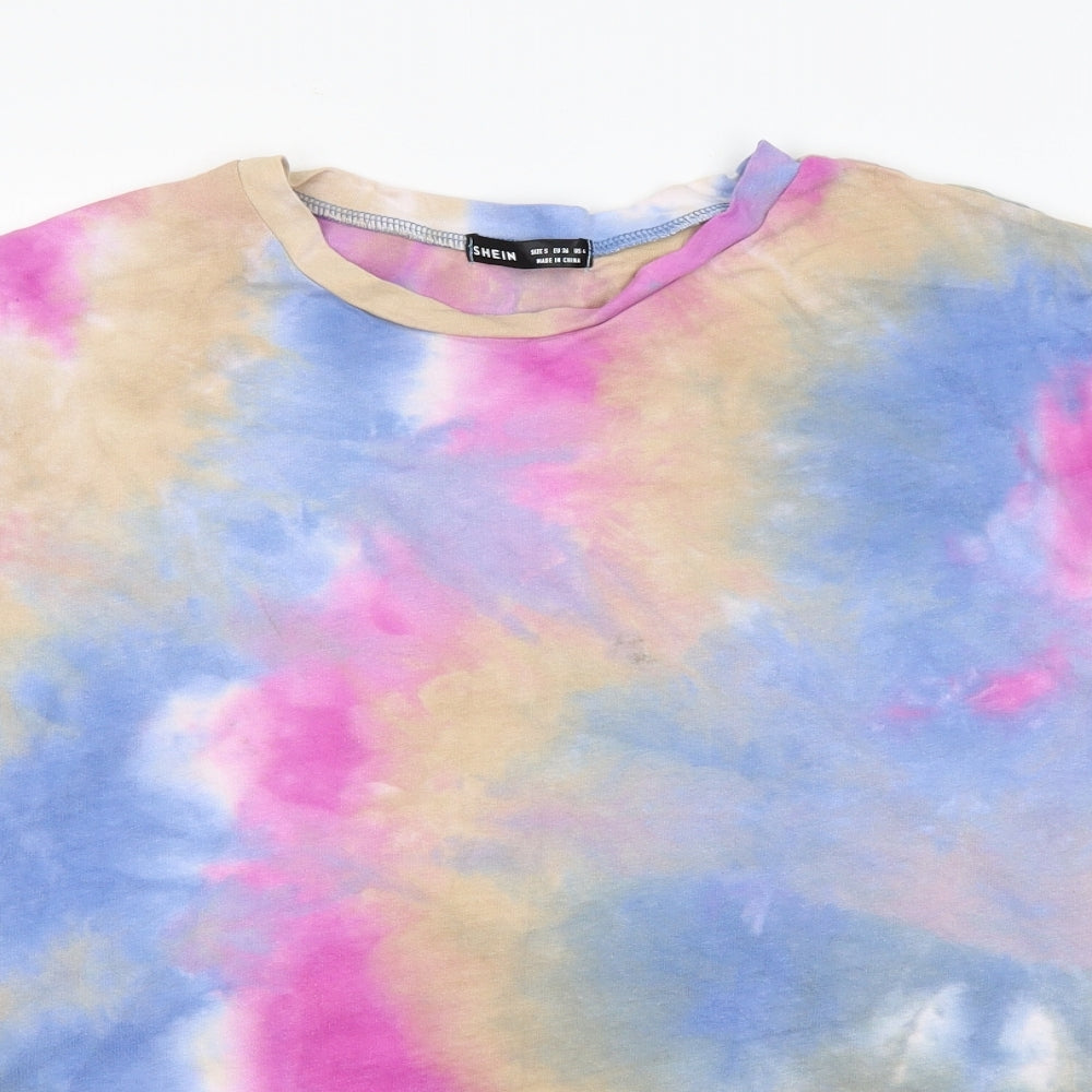 SheIn Womens Multicoloured  100% Cotton Basic T-Shirt Size S Round Neck - tie dye