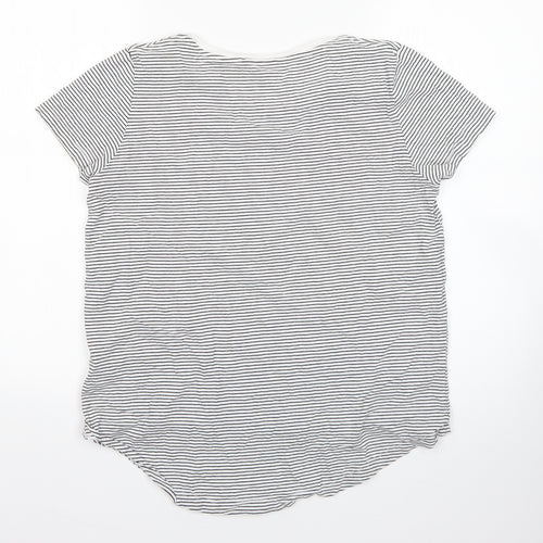 Zara Womens White Striped Cotton Basic T-Shirt Size S Round Neck