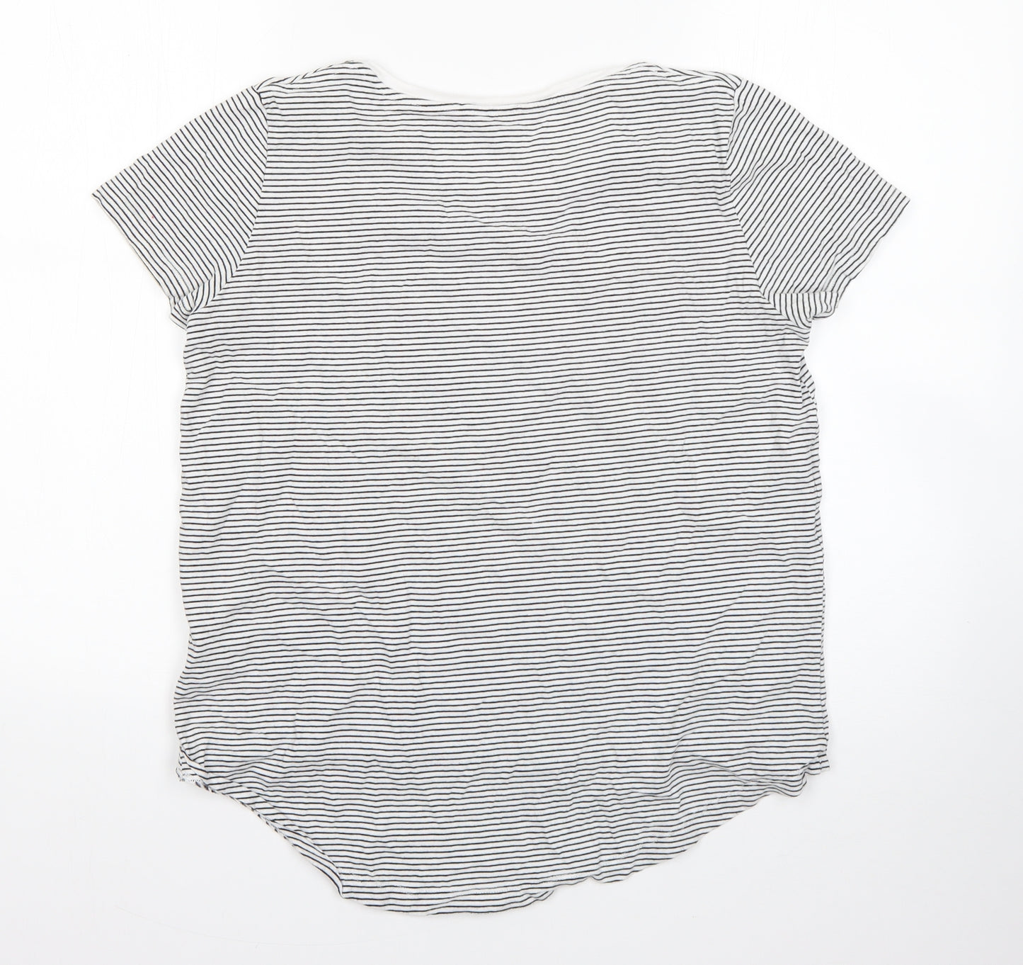 Zara Womens White Striped Cotton Basic T-Shirt Size S Round Neck