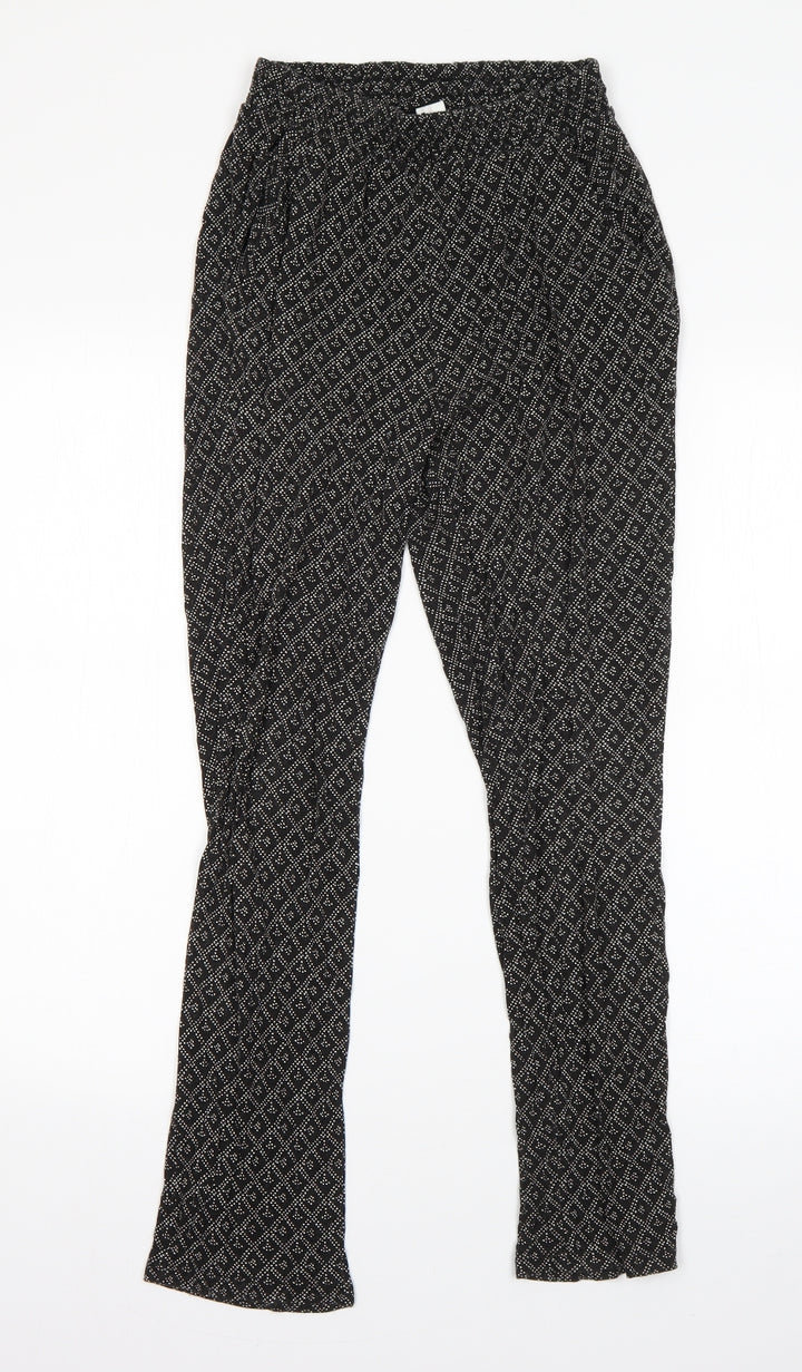 H&M Womens Black Argyle/Diamond Viscose Dress Pants Trousers Size XS L25 in Regular