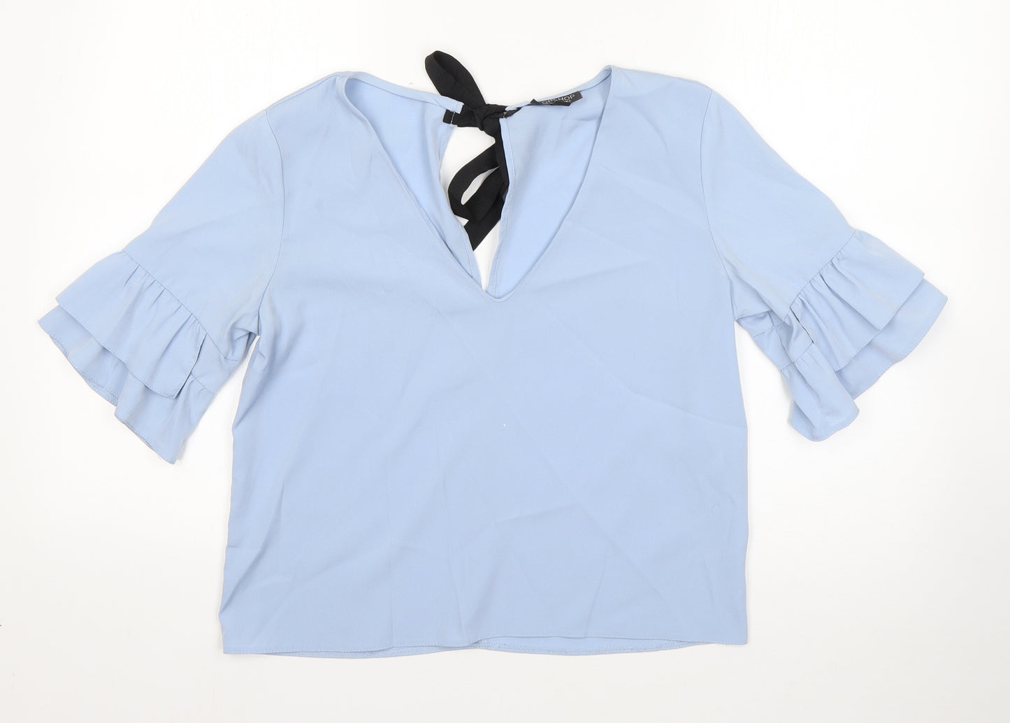 Topshop Womens Blue  Polyester Basic Blouse Size 6 V-Neck