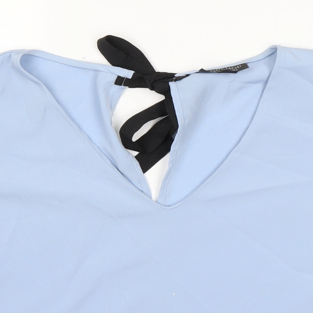 Topshop Womens Blue  Polyester Basic Blouse Size 6 V-Neck