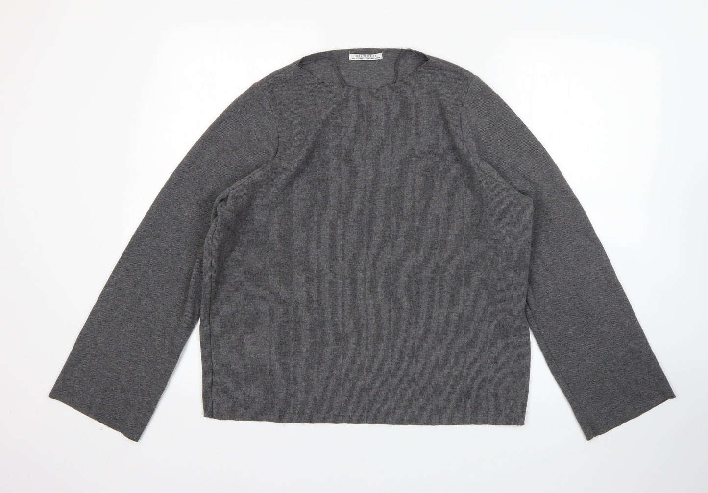 Zara Womens Grey Round Neck  Cotton Pullover Jumper Size S