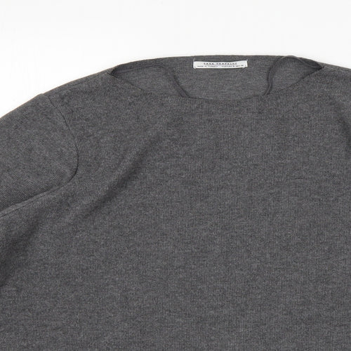 Zara Womens Grey Round Neck  Cotton Pullover Jumper Size S