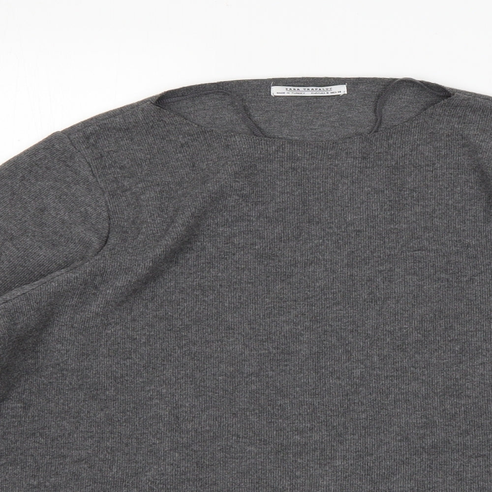 Zara Womens Grey Round Neck  Cotton Pullover Jumper Size S
