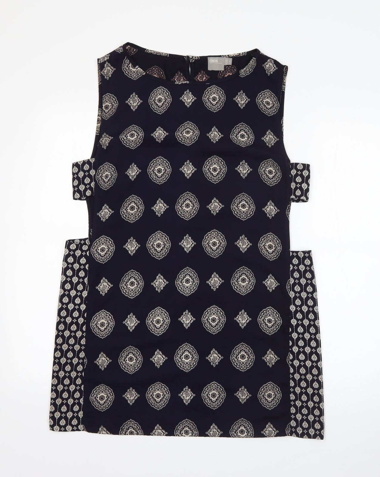 ASOS Womens Blue Paisley Polyester A-Line  Size 12  Round Neck