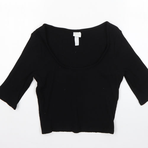 H&M Womens Black  Viscose Basic Blouse Size M Round Neck