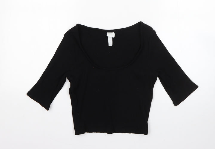 H&M Womens Black  Viscose Basic Blouse Size M Round Neck