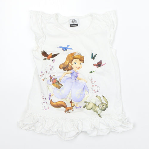 George Girls White  Cotton Basic T-Shirt Size 18-24 Months Round Neck  - disney sofia