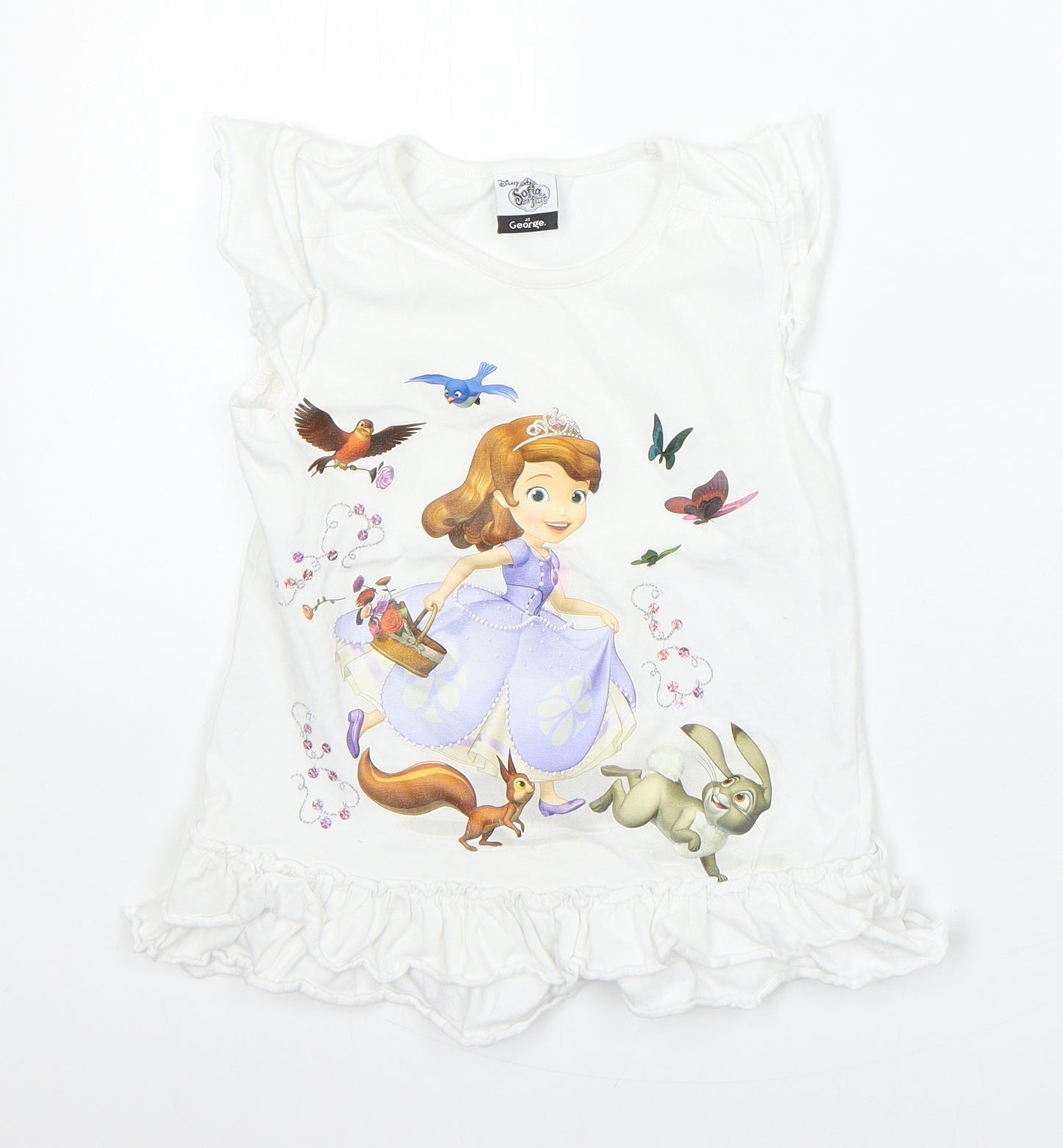 George Girls White  Cotton Basic T-Shirt Size 18-24 Months Round Neck  - disney sofia