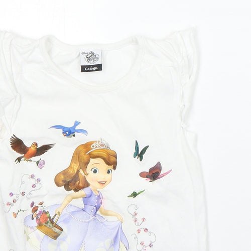 George Girls White  Cotton Basic T-Shirt Size 18-24 Months Round Neck  - disney sofia