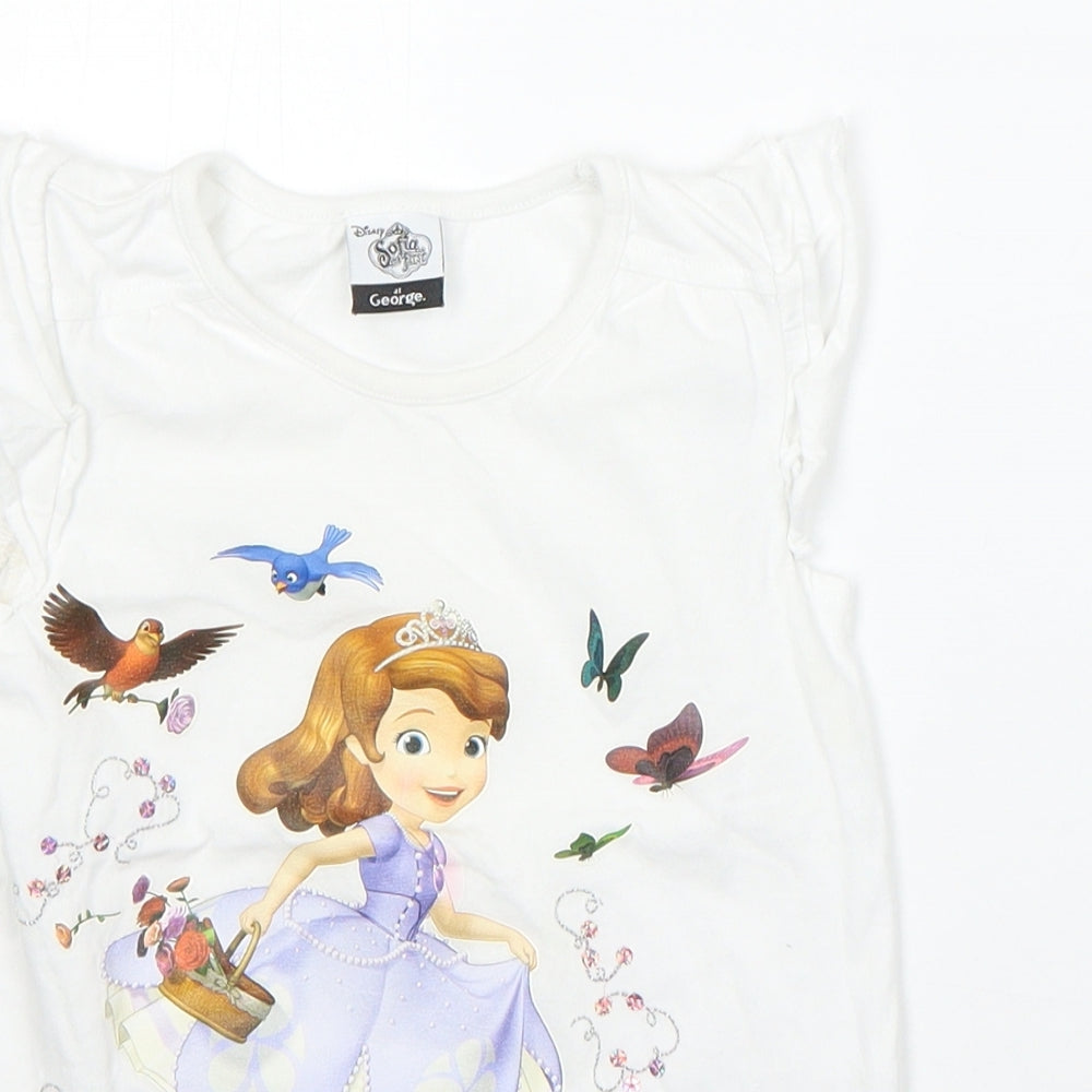 George Girls White  Cotton Basic T-Shirt Size 18-24 Months Round Neck  - disney sofia