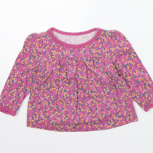 Mothercare Girls Pink Floral Cotton Pullover Jumper Size 6-9 Months