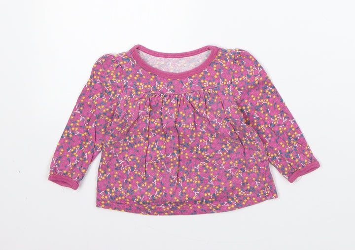 Mothercare Girls Pink Floral Cotton Pullover Jumper Size 6-9 Months