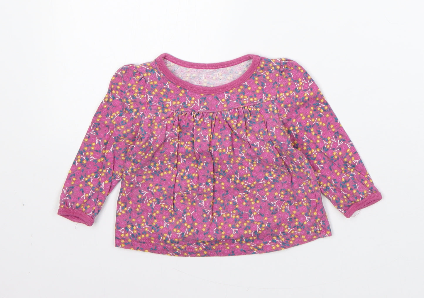 Mothercare Girls Pink Floral Cotton Pullover Jumper Size 6-9 Months