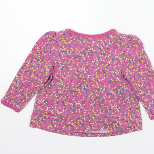 Mothercare Girls Pink Floral Cotton Pullover Jumper Size 6-9 Months