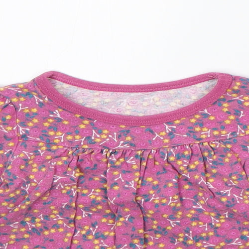 Mothercare Girls Pink Floral Cotton Pullover Jumper Size 6-9 Months