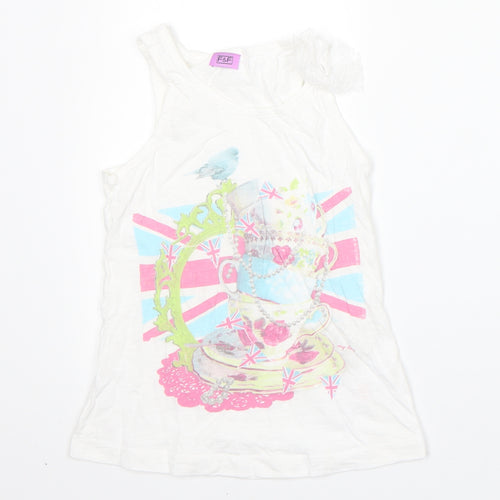 F&F Girls White  Cotton Basic Tank Size 7-8 Years Round Neck  - english tea