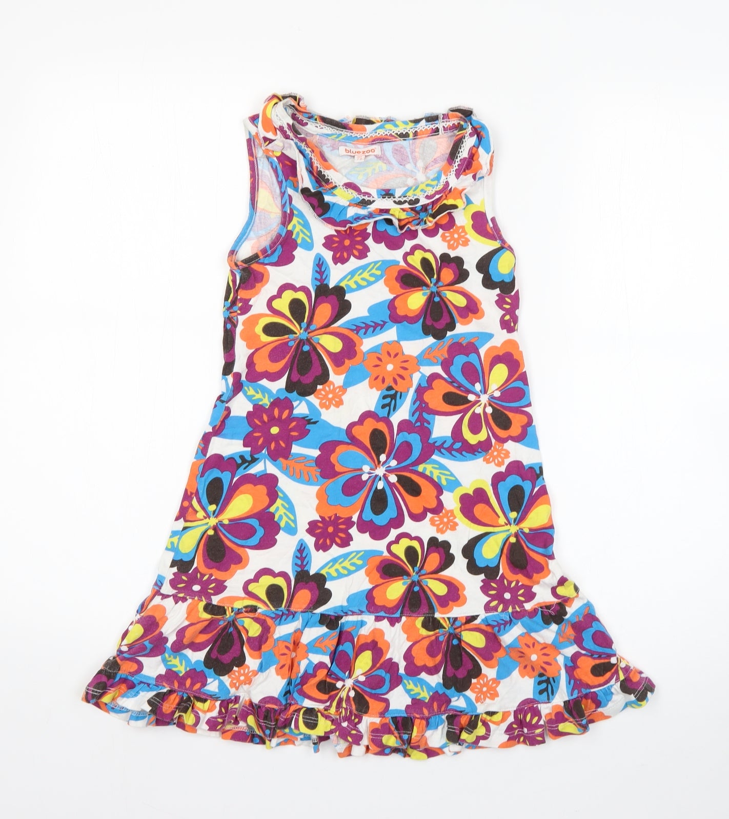 Debenhams Girls White Floral Cotton Shift  Size 7-8 Years  Round Neck